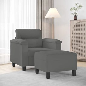 Poltrona Con Poggiapiedi Grigio Scuro 60 Cm Tessuto Microfibra /