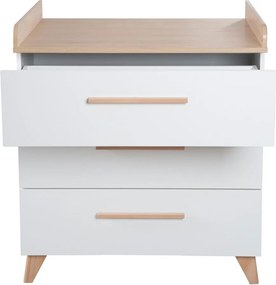 Cassettiera per bambini bianca con effetto rovere con fasciatoio 88,5x99x76 cm Léon – Roba