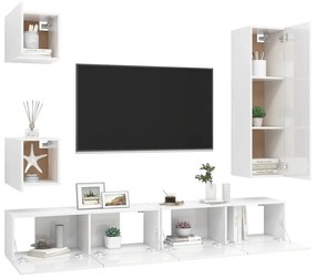 Set di mobili porta tv 5 pz bianco lucido in legno multistrato