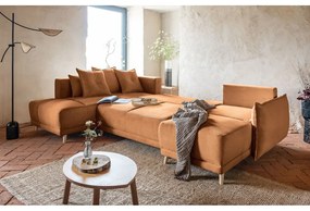 Divano letto angolare in velluto a coste color mattone (angolo sinistro/"U") Lazy Lukka - Miuform