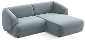 Divano angolare azzurro (con penisola a destra) con rivestimento in velluto Moana – Makamii