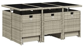 Set pranzo giardino 11pz con cuscini grigio chiaro polyrattan