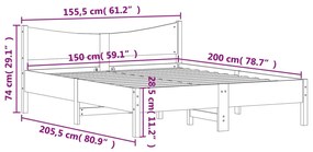 Giroletto con Testiera Marrone Cera 150x200 cm Massello Pino