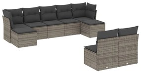 Set Divano da Giardino 9 pz con Cuscini Grigio in Polyrattan