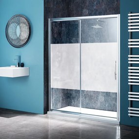 Porta doccia scorrevole L 95-100 cm x H 195 cm per nicchia in vetro trasparente SP. 8 mm, profilo lucido cromo, serie Namara