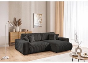 Divano angolare con penisola a destra grigio scuro e rivestimento in velluto a coste allungabile e con contenitore Sarina – Ropez