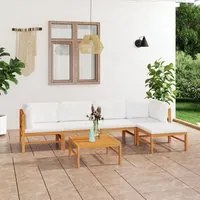 Set Divani da Giardino 6pz Cuscini Crema Legno Massello di Teak cod mxl 44100