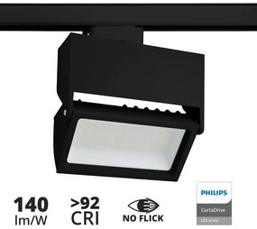 Faro LED 44W Rettangolare per Binario Trifase, 100°, Nero - PHILIPS Certadrive No Flickering CRI92 Colore  Bianco Naturale 4.000K