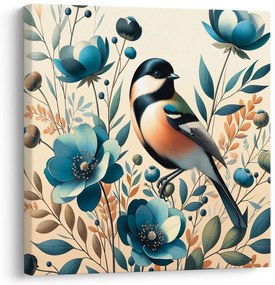 Quadro su tela – Cinciarella nel giardino fiorito