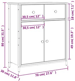 Credenza Grigio Sonoma 70x30x80 cm in Legno Multistrato