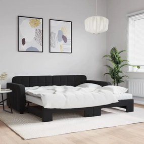 Divano letto estraibile con materassi nero 90x200 cm velluto