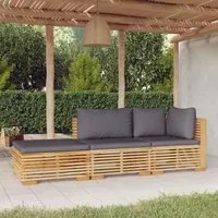 Set Divani da Giardino 3 pz con Cuscini Legno Massello di Teak 3100906