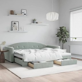 Divano Letto Estraibile Cassetti Grigio Chiaro 90x190cm Velluto /