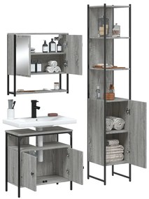 Set mobili da bagno 3 pz grigio sonoma in legno multistrato