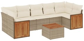 Set divano da giardino 8 pz con cuscini beige in polyrattan