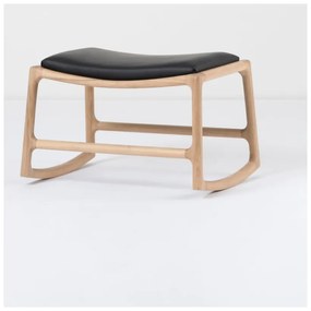 Pouf con struttura in rovere massiccio e dettagli in pelle di bufalo nero Dedo - Gazzda