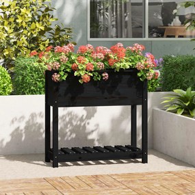 Fioriera Con Mensola Nera 82,5x34,5x81cm Legno Massello Di Pino /
