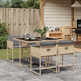 Set pranzo da giardino 5 pz con cuscini beige misto polyrattan