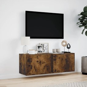 Mobile tv a parete con luci led rovere fumo 100x31x35 cm