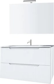 Mobile Da Bagno Cannettato 80 Cm Con Lavabo Specchio E Led LINE - Bianco Lucido