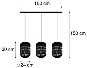 Lampada a sospensione vintage nera con ottone oblungo 3 luci - Kayleigh