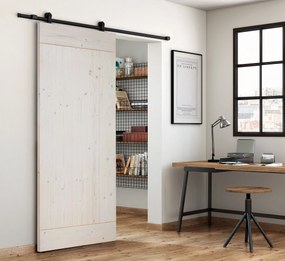 Porta scorrevole reversibile Smooth in legno bianco, L 96 x H 215 cm, con binario Loft nero