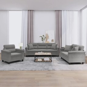 Set Divani 3 Pz Con Cuscini Grigio Scuro İn Tessuto Microfibra /