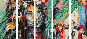 Quadri 5 pezzi – Pittura a olio di donna e cavallo