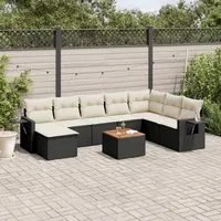 Set Divani da Giardino 9 pz con Cuscini Nero in Polyrattan 3224698