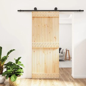 Porta Scorrevole Con Set Hardware 85x210 Cm Legno Massello Pino /