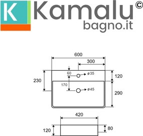Lavabo appoggio filo muro 60cm ceramica bianca | Litos-0005 - KAMALU