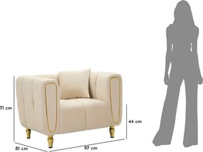 Poltrona color crema con poggioli/con gambe con rivestimento in velluto Alma – Mauro Ferretti