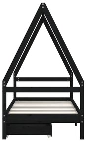 Giroletto per bambini con cassetti nero 80x160 cm massello pino