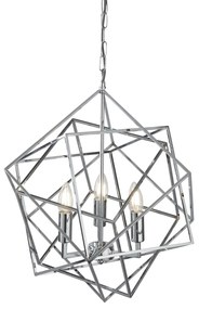 Lampadario Contemporaneo Cubo Acciaio Cromo 3 Luci E14