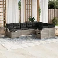 Set Divano Giardino 10 pz con Cuscini Grigio Chiaro Polyrattan 3252999