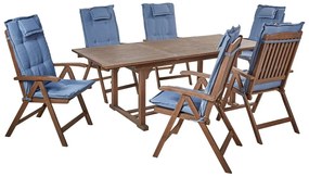 Set da giardino con 6 sedie legno di acacia scuro con cuscini blu AMANTEA Beliani