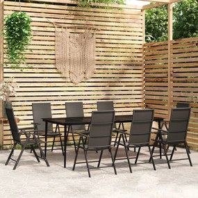 Set da pranzo per giardino 9 pz con cuscini nero