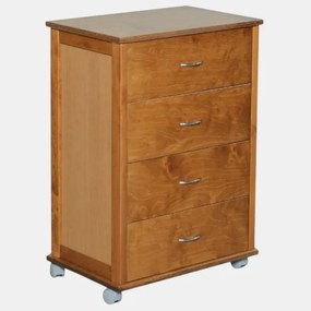 Cassettiera con ruote ICON 58X83h cm in Legno di Faggio a 4 Cassetti Rovere