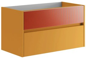 Mobile da bagno sotto lavabo Niwa senape frontale in vetro paprika laccato opaco L 89.5 x H 50 x P 45.5 cm 2 cassetti, lavabo non incluso