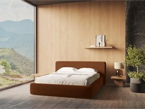 Letto matrimoniale imbottito in terracotta con vano contenitore con griglia da 160x200 cm Kiana - Makamii