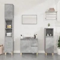 Set di Mobili da Bagno 3 pz Grigio Cemento in Legno Multistrato 3185539