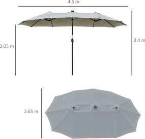 Ombrellone da Giardino Doppio 450 cm con 48 Luci LED e Manovella Grigio Chiaro...
