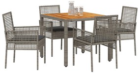 Set da pranzo giardino 5 pezzi  con cuscini grigio polyrattan