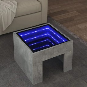 Tavolino da salotto con led infinity grigio cemento 40x40x30 cm