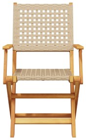 Sedie giardino pieghevoli 4pz beige polyrattan e legno massello