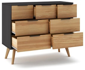 Cassettiera bassa in pino nero/naturale 120x83 cm Lavis - Marckeric