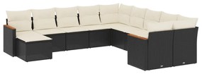 Set Divani da Giardino 11 pz con Cuscini in Polyrattan Nero