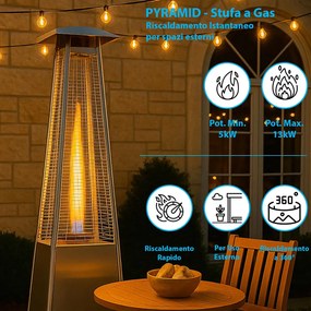 Stufa a Fungo a Gas Max 13kW Fiamma Viva Verticale 52x52x227 cm Pyramid Acciaio...