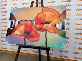Stampa su tela – Fiori di papavero arancioni in stile orientale