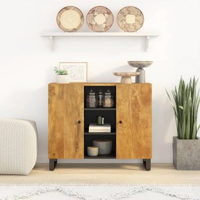 Credenza Con 2 Ante 90x33x75 Cm İn Legno Massello Di Mango /